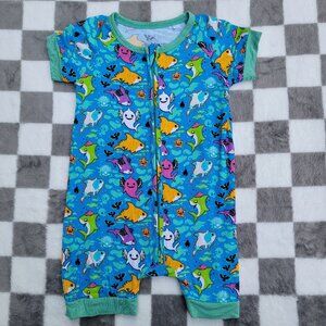 Little Snuggles Bamboo Halloween Baby Shark Shorty Zip Romper Size 12-18m